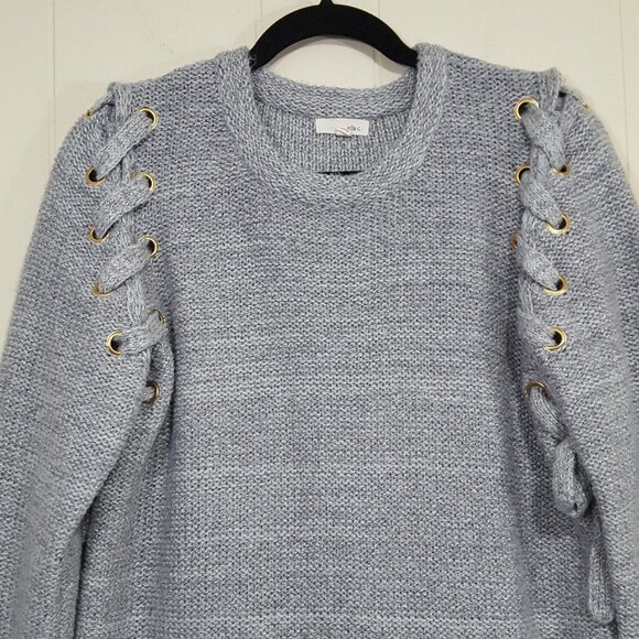 Jella C Frayed Lace up sweater heather gray sz S - Picture 4 of 8